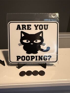 Humorous Black Cat Pet Bathroom Sign - 'Are You Pooping?'